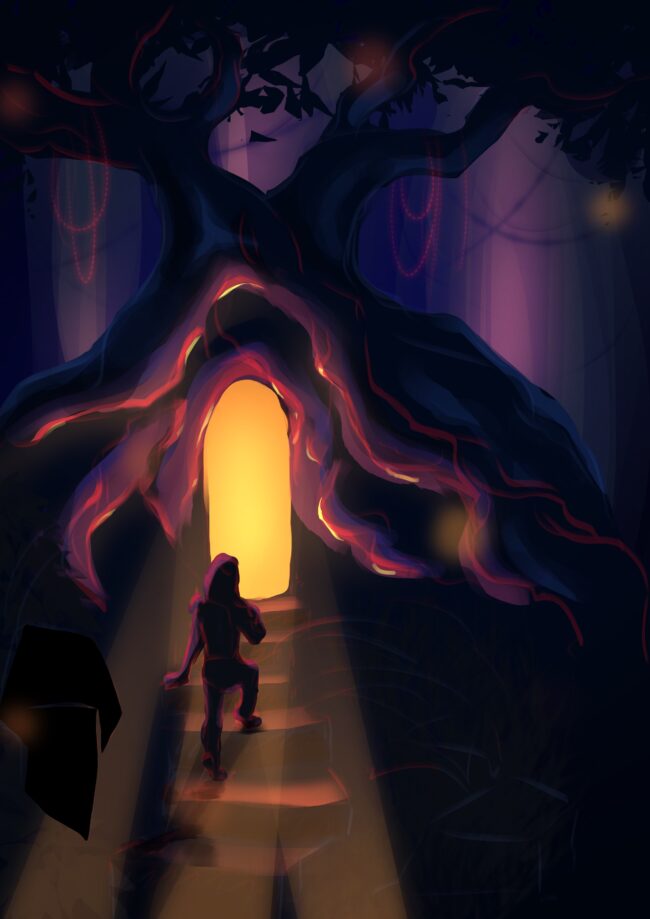 dessin digital porte dans l'arbre