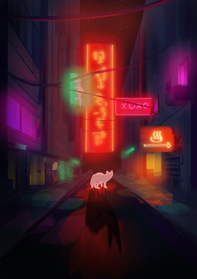 dessin digital rue au japon dans la nuit