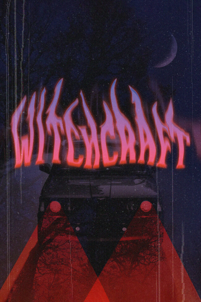 création graphique poster voiture et lune texte witchcraft