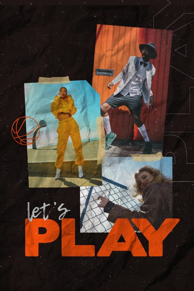 création graphique collage photo homme et femme basket